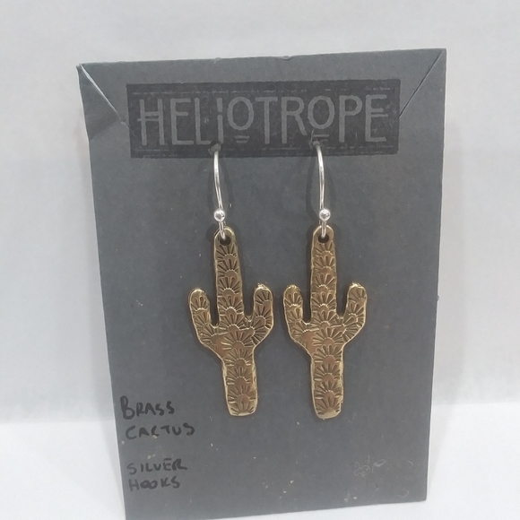Heliotrope Cactus Earrings, Brass - Picture 1 of 7